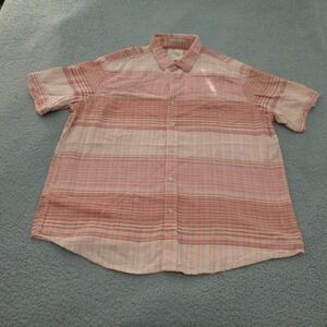 Tasso Elba Island Shirt Mens XXL Red Striped Short Sleeve Button Up Cotton